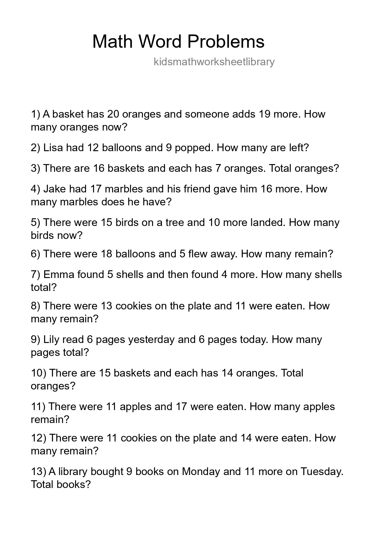 Math Word Problem Worksheet