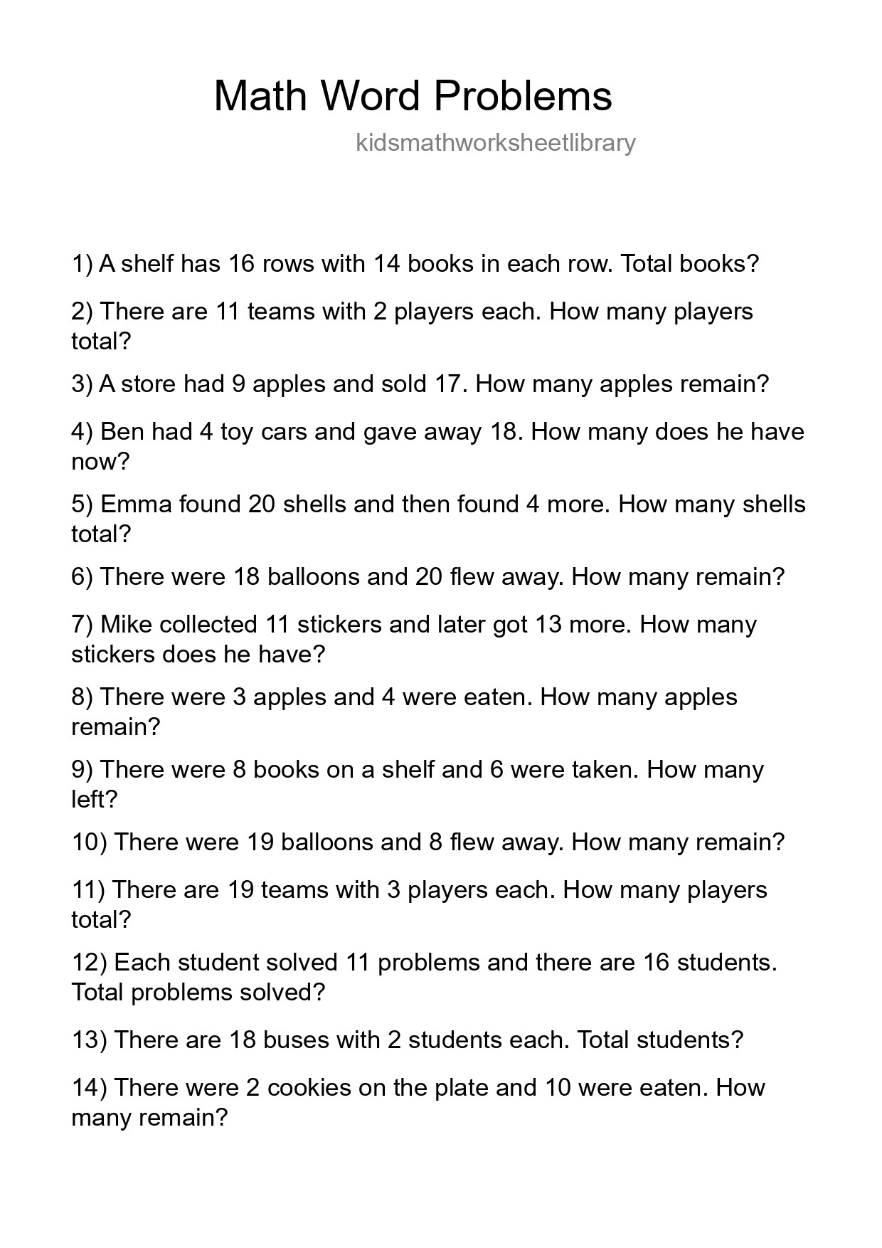 Math Word Problem Worksheet