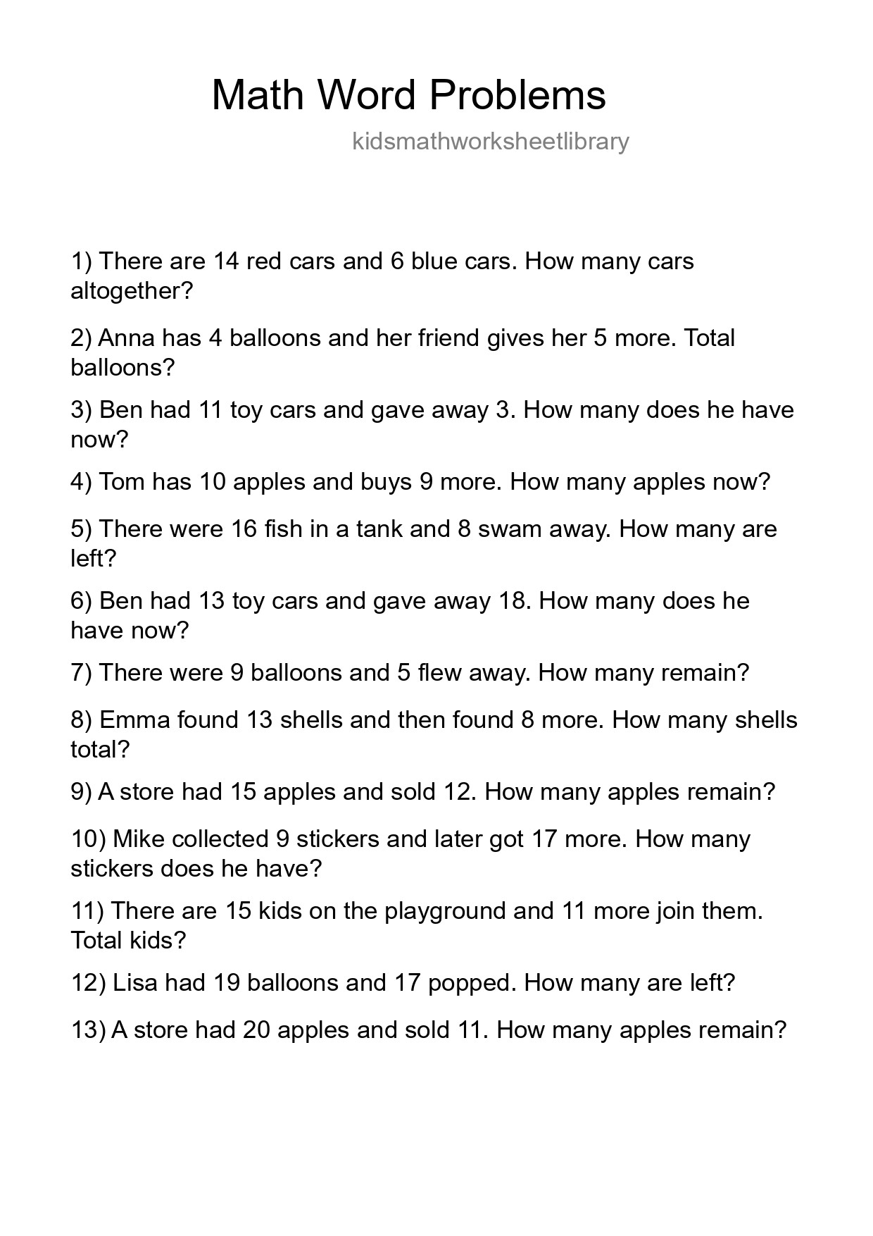 Math Word Problem Worksheet