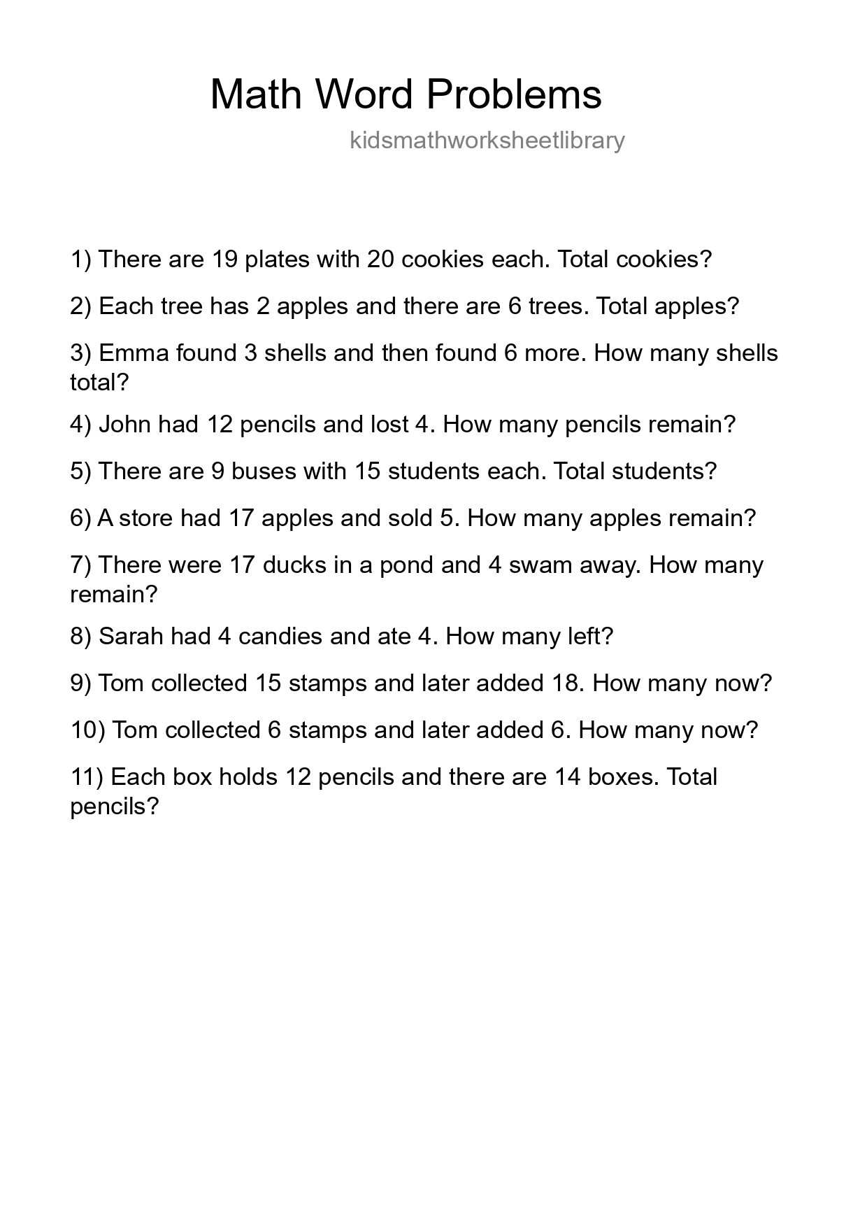 Math Word Problem Worksheet