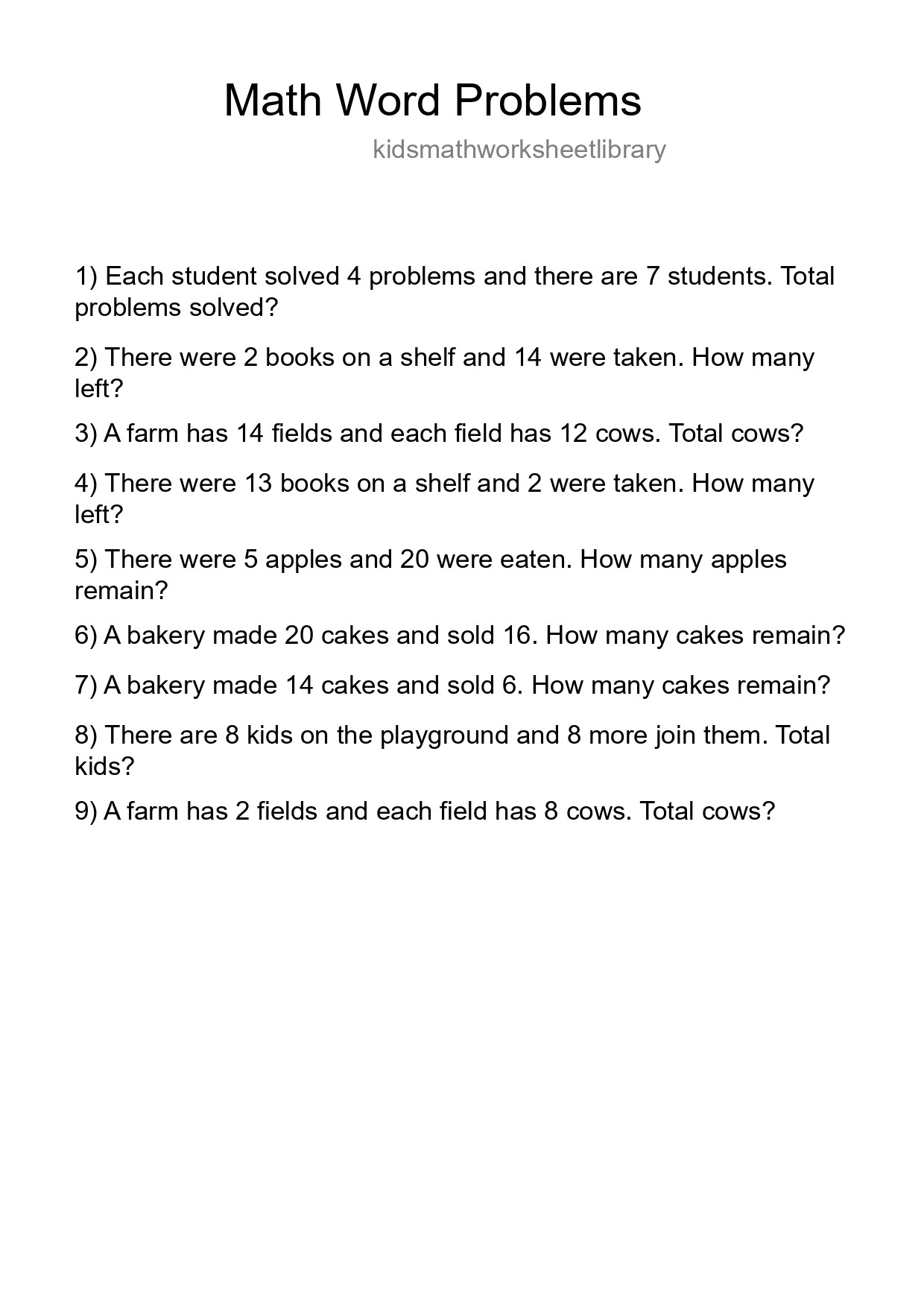 Math Word Problem Worksheet