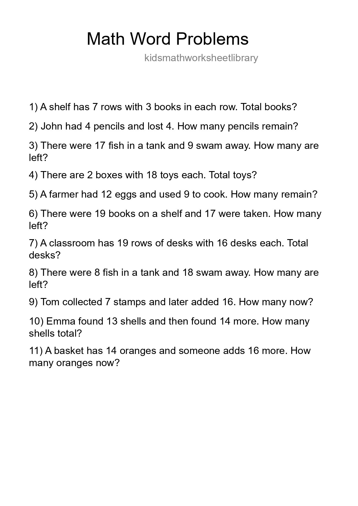 Math Word Problem Worksheet