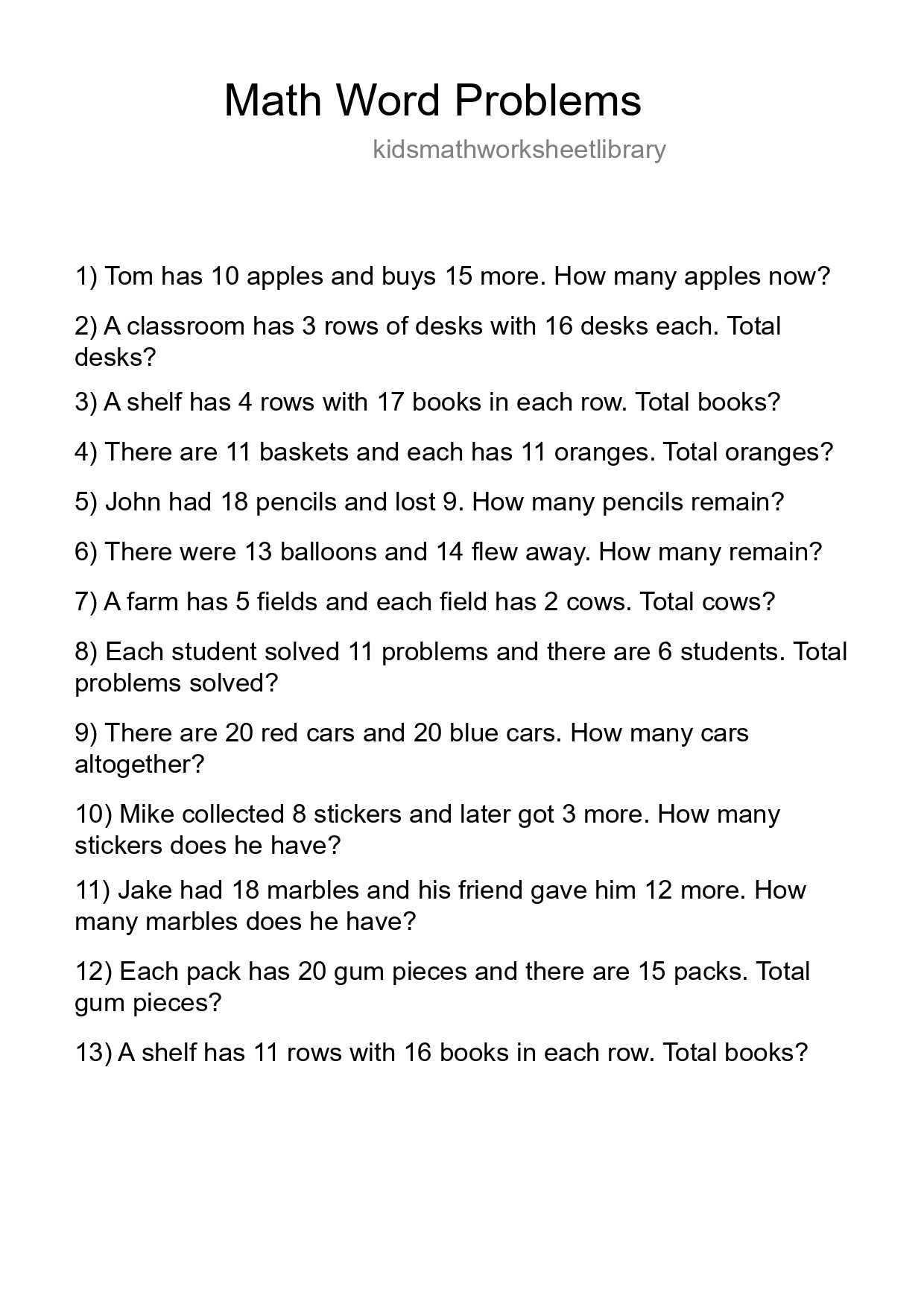 Math Word Problem Worksheet