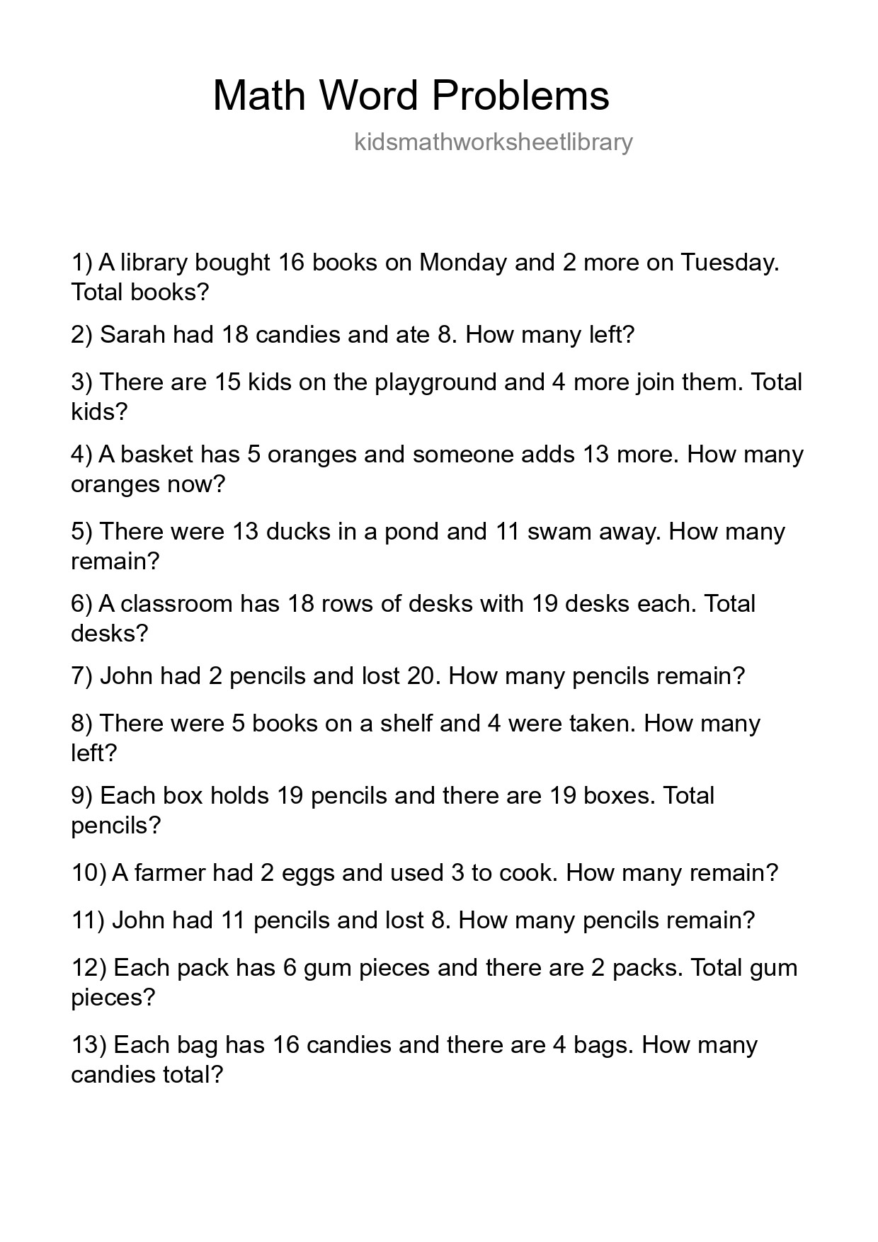 Math Word Problem Worksheet