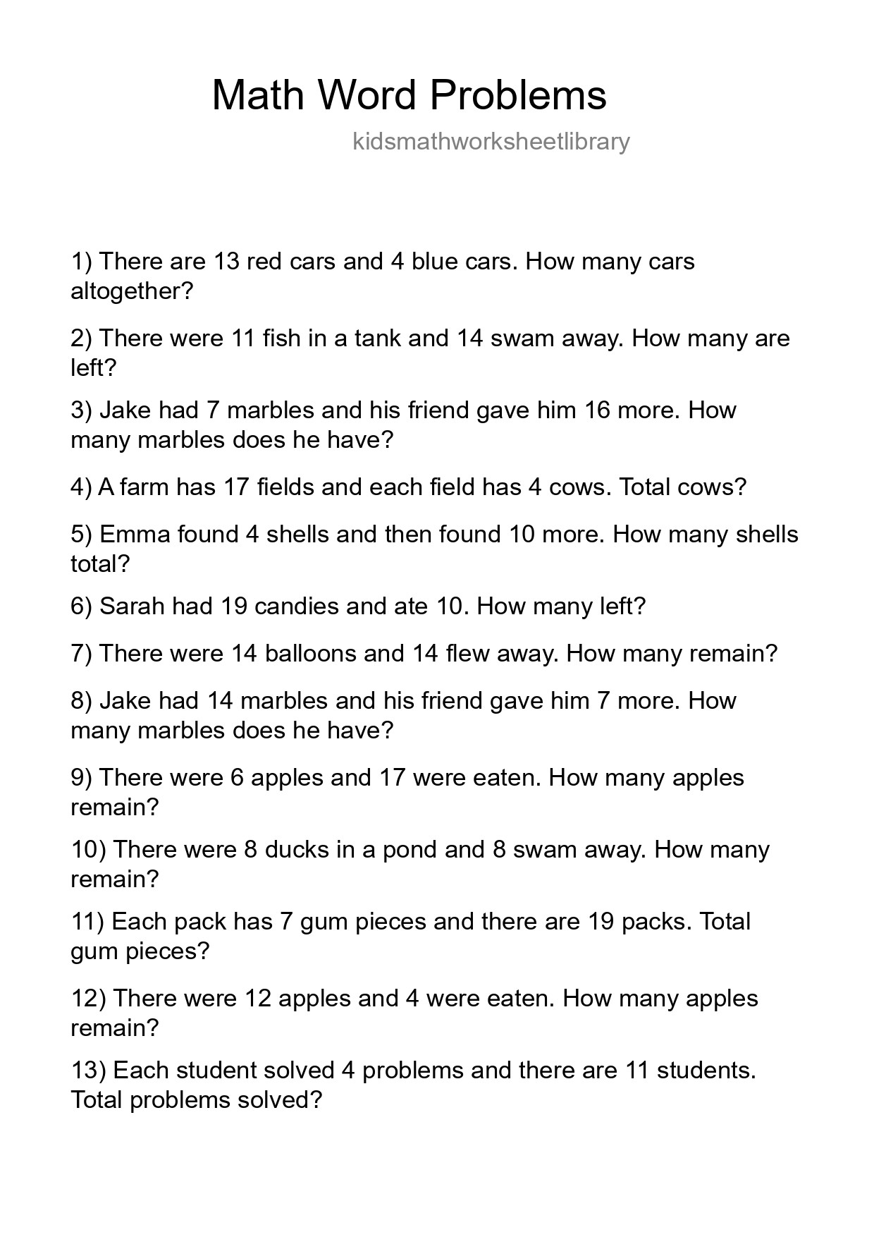 Math Word Problem Worksheet