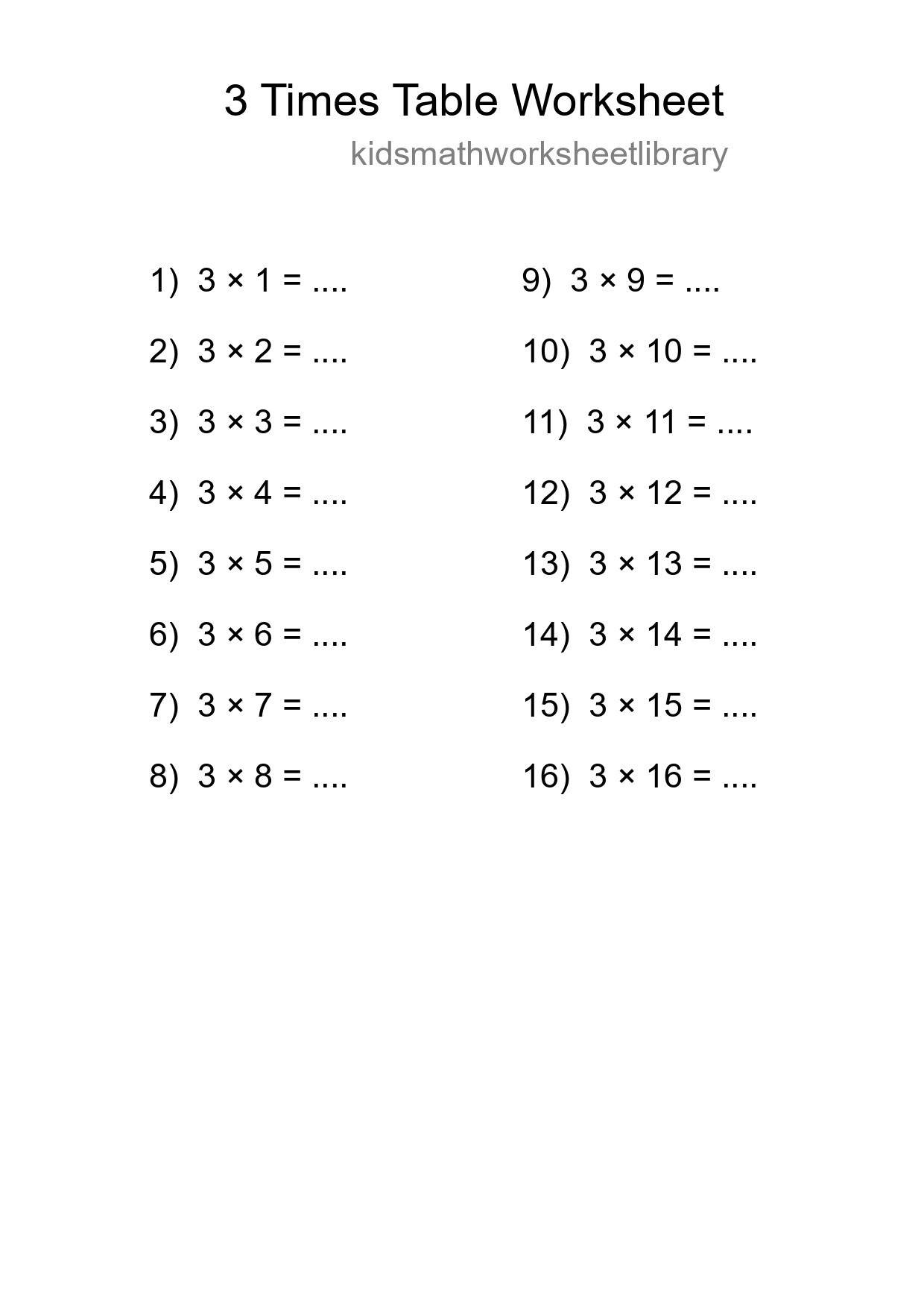 Printable 3 Times Table Worksheet For Grade 2 - Part 64