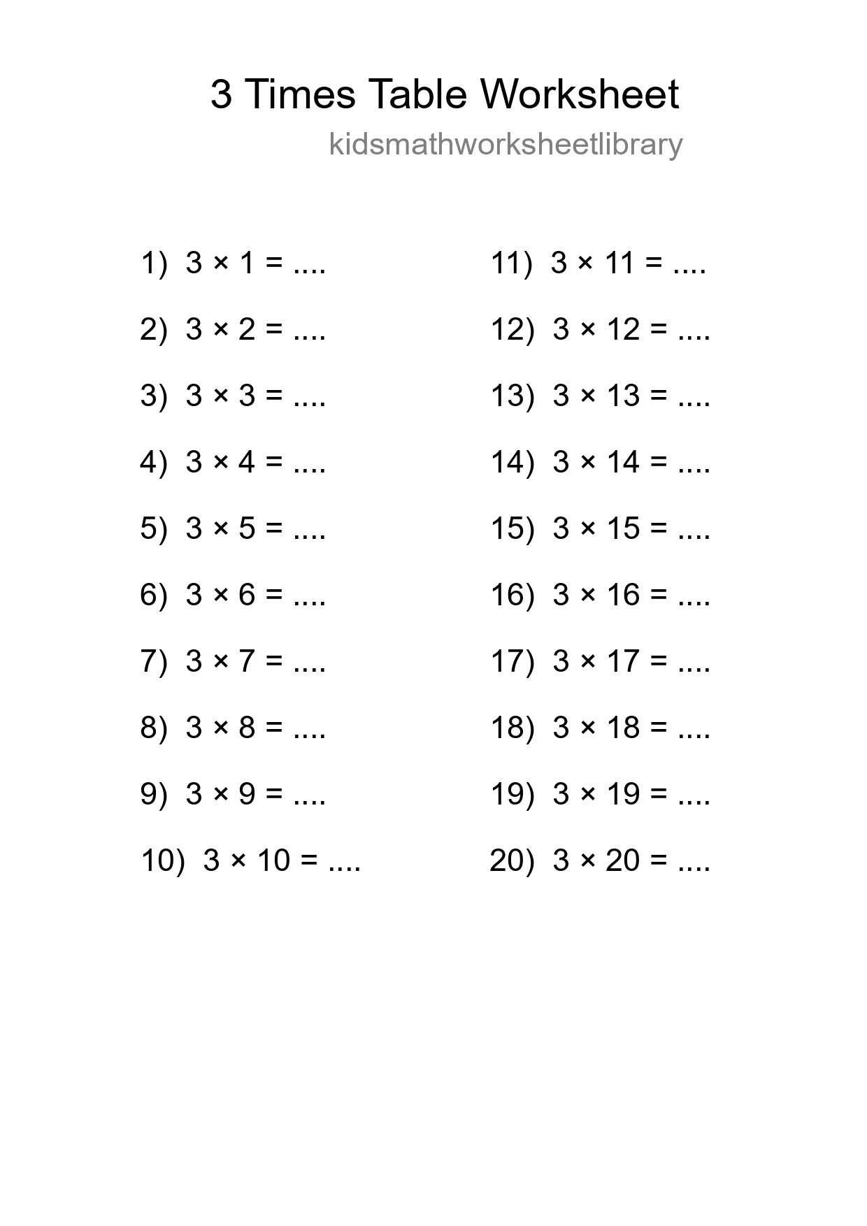 Printable 3 Times Table Worksheet For Grade 2 - Part 75