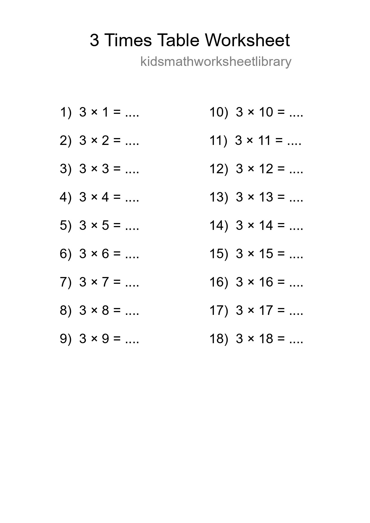Printable 3 Times Table Worksheet For Grade 2 - Part 97