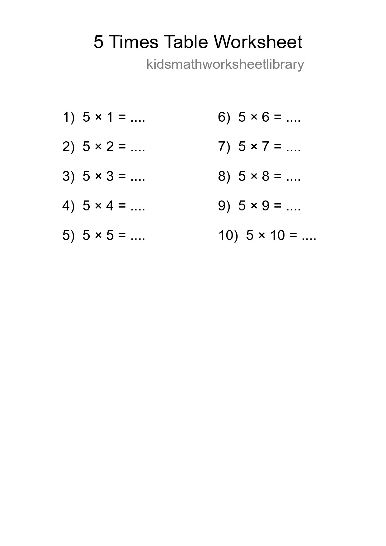 Printable 5 Times Table Worksheet For Grade 2 - Part 229