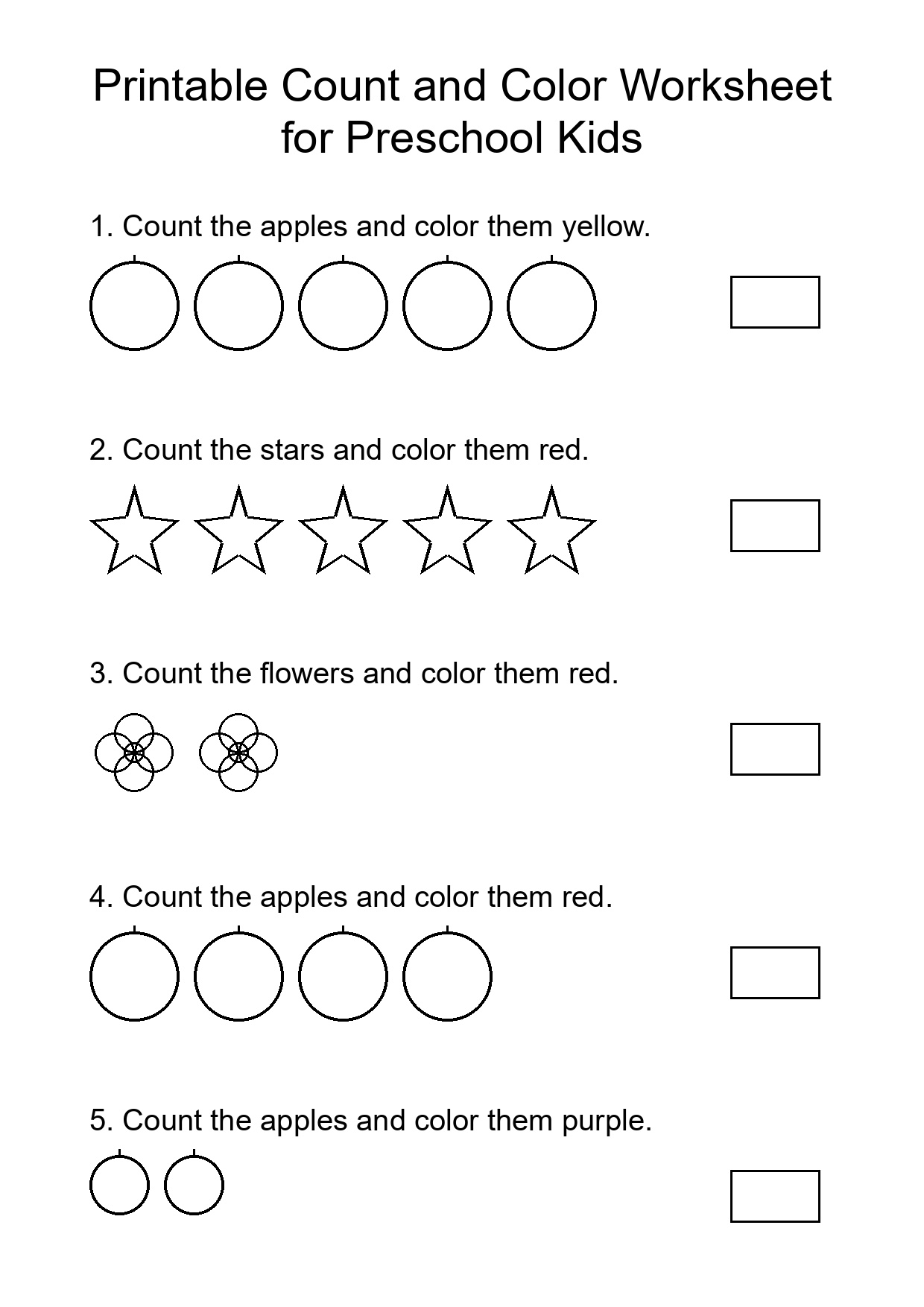 Printable Count and Color Worksheet for Preschool Kids