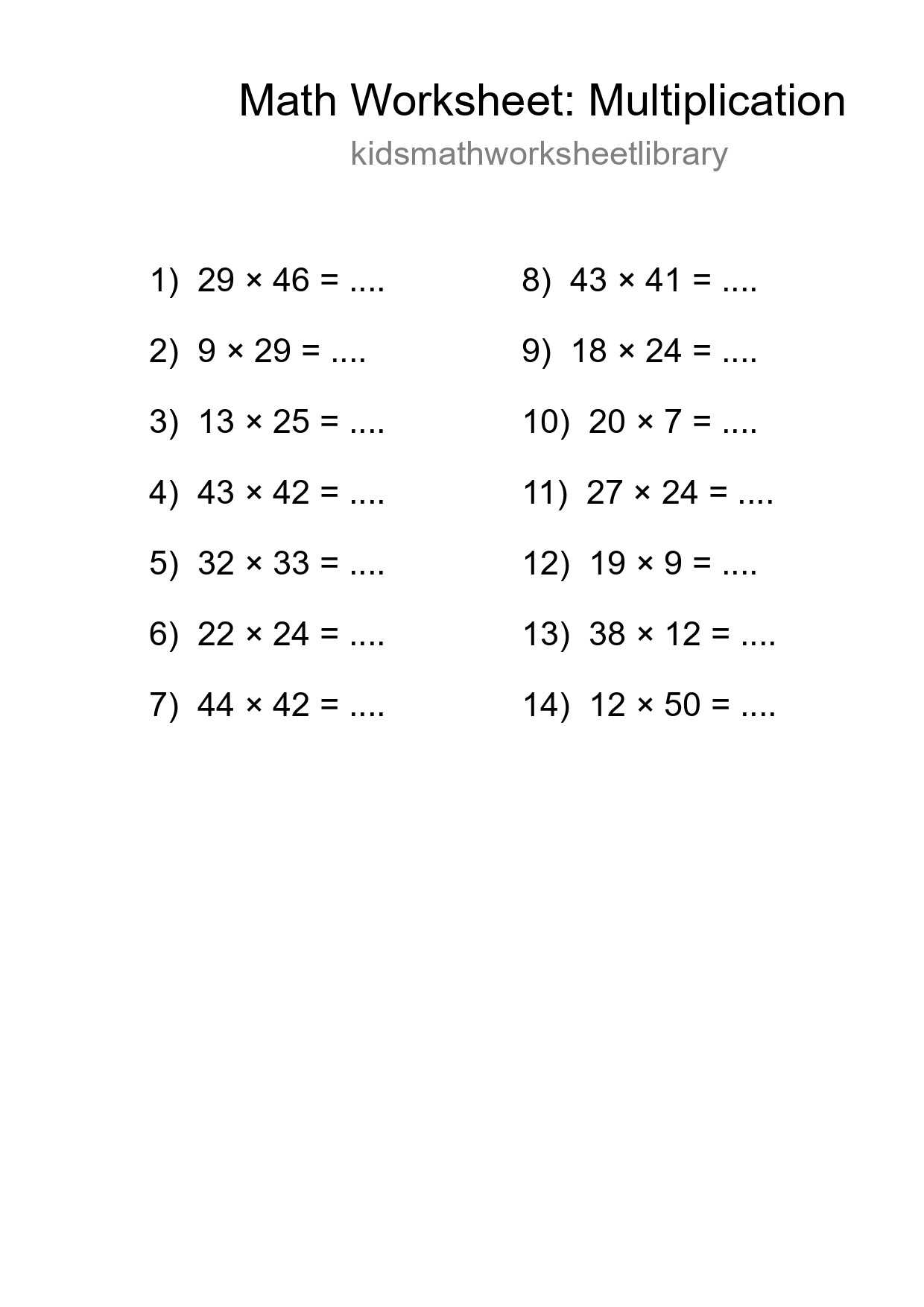 Printable Free 14 Multiplication Math Worksheet For Grade 2 - Part 106