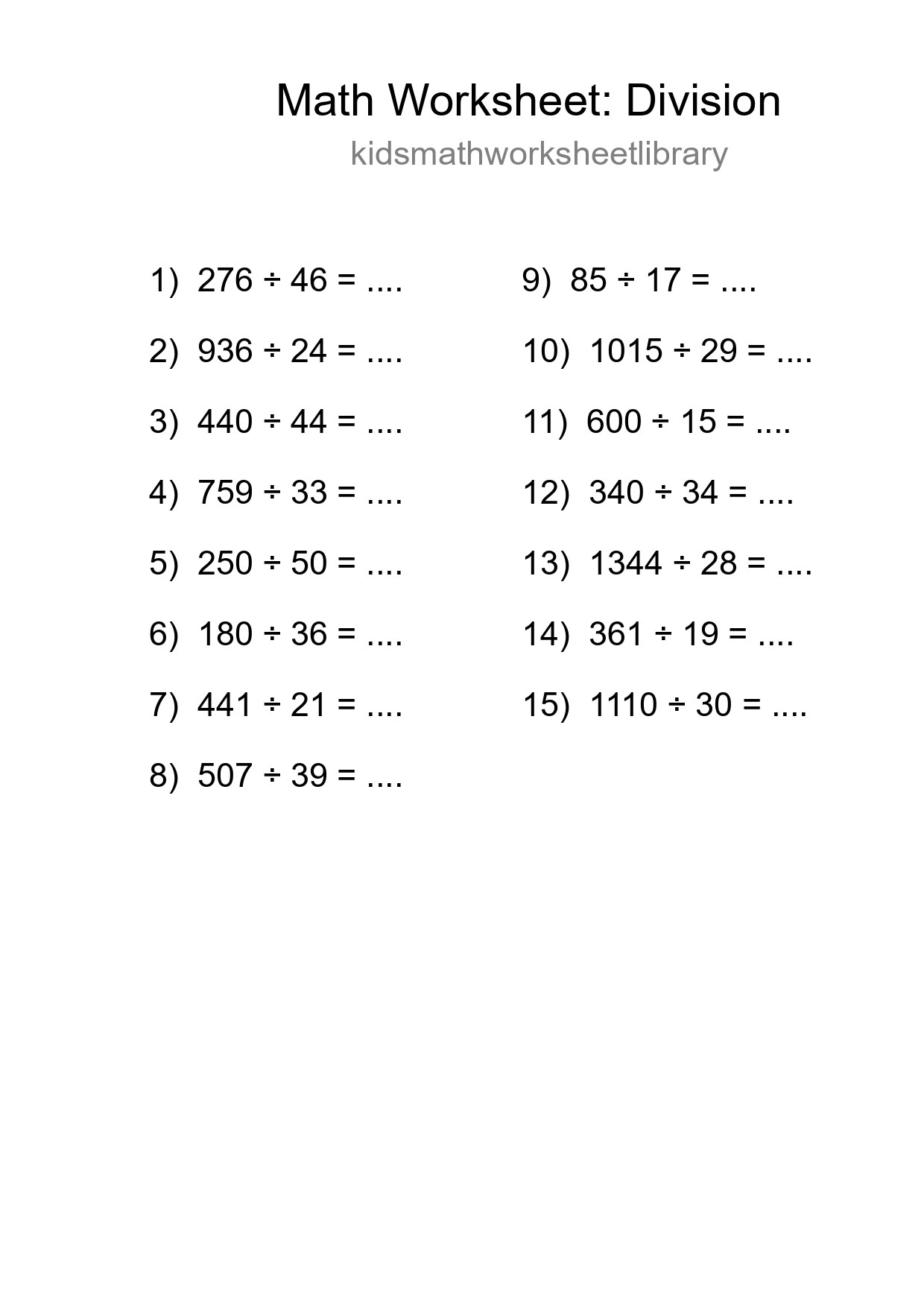 Printable Free 15 Division Math Worksheet For Grade 2 - Part 4