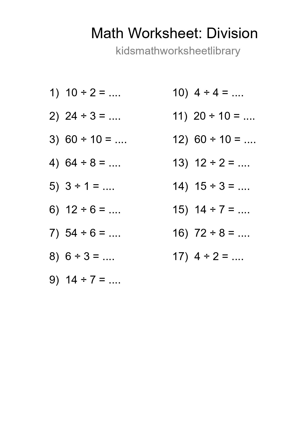 Printable Free 17 Division Math Worksheet For Grade 1 - Part 290