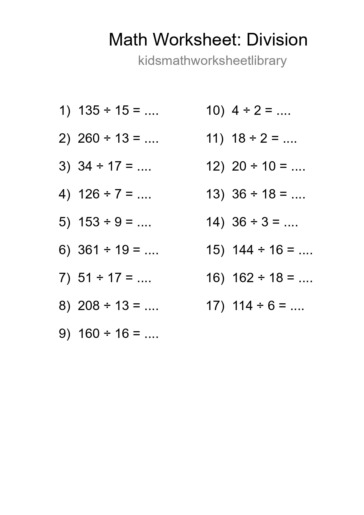 Printable Free 17 Division Math Worksheet For Grade 2 - Part 48