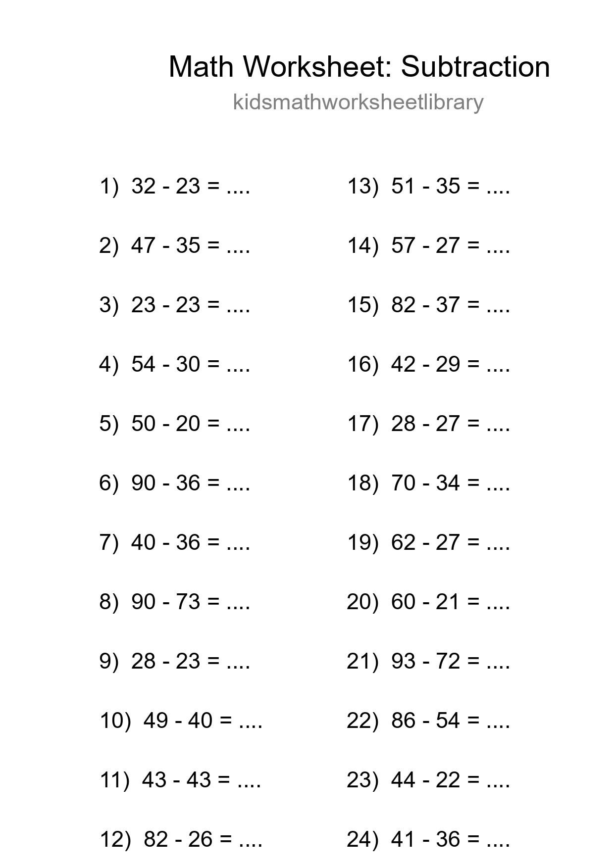 Printable Free 24 Subtraction Math Worksheet For Grade 3 - Part 195