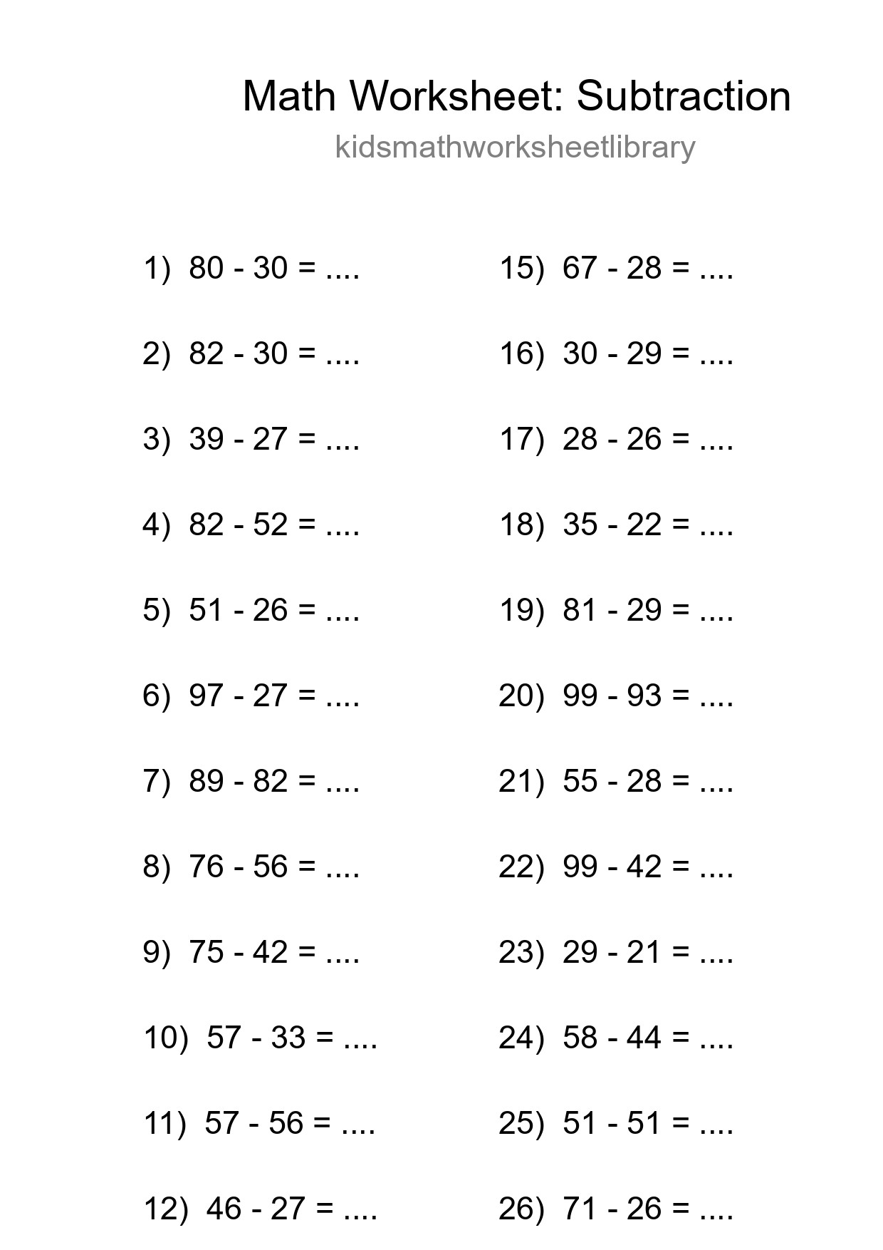 Printable Free 28 Subtraction Math Worksheet For Grade 3 - Part 239
